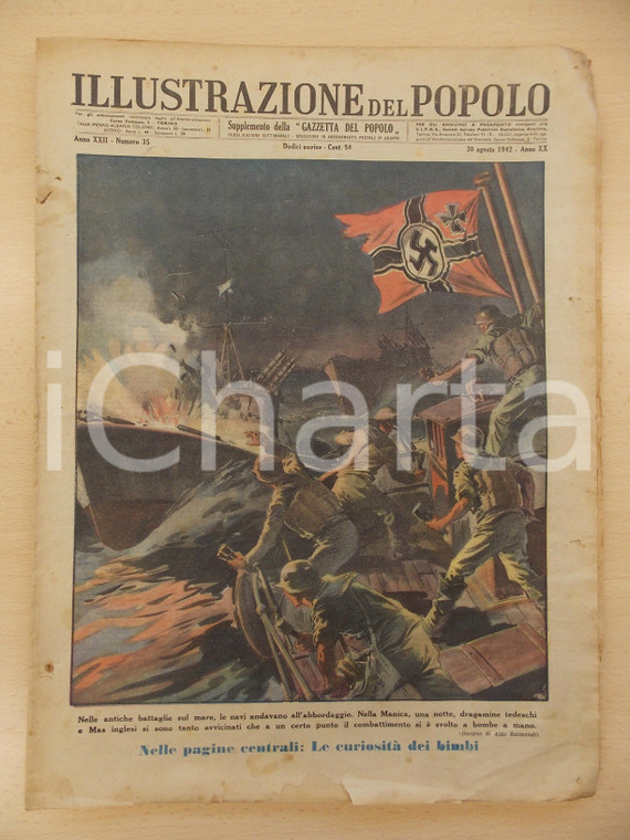 1942 ILLUSTRAZIONE DEL POPOLO Battaglia tra dragamine tedeschi e Mas inglesi