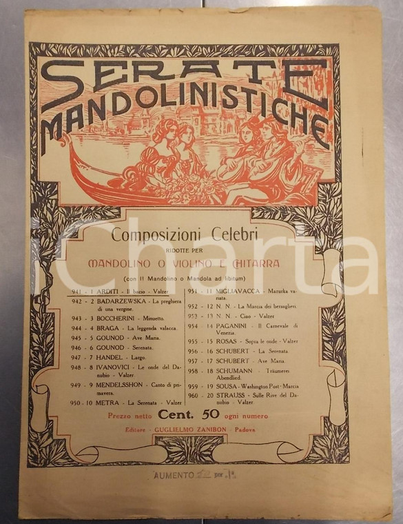 1930 ca Luigi ARDITI Il bacio - Valzer SERATE MANDOLINISTICHE Ed. ZANIBON