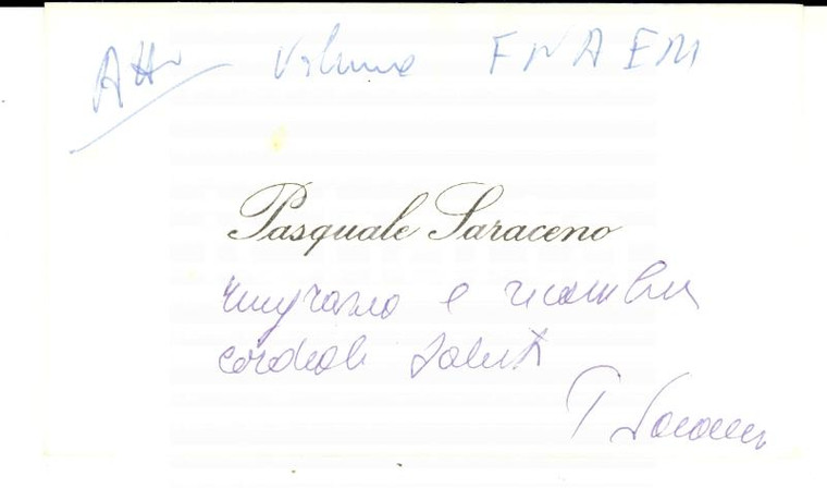 1970 ca Biglietto da visita Pasquale SARACENO economista *Autografo