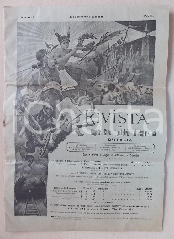 1888 MILANO Rivista migliori case importatrici Ditta CAROZZI anno1 n. 3 RARO