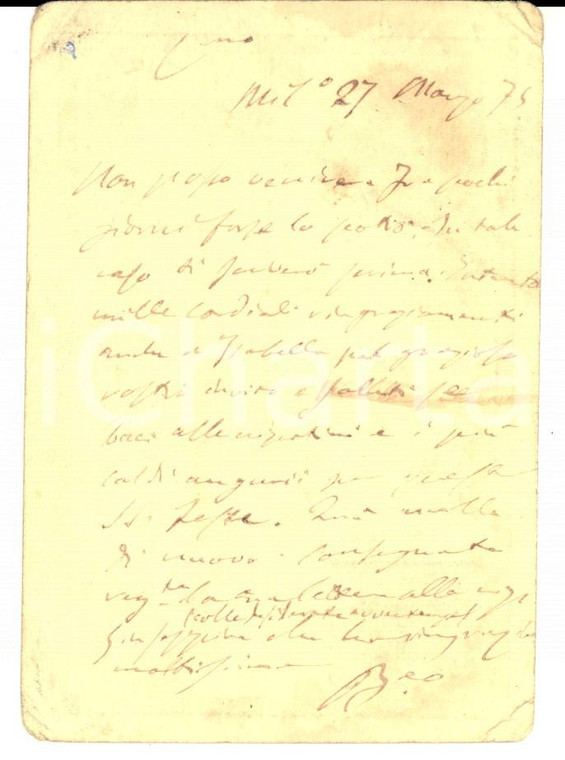1875 MILANO Amico ringrazia l'avv. Girolamo BONOLA per un invito *Cartolina 