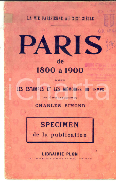 1920 ca PARIS LIBRAIRIE PLON - Paris de 1800 à 1900 - Specimen ILLUSTRE' 16 pp.