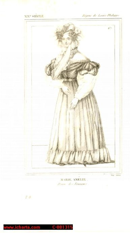 1852 REGNE DE LOUIS PHILIPPE Costumes français Reine Marie Amélie *Gravure CAMUS