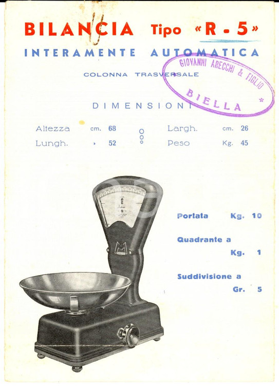 1930 ca Bilancia ITALIANA MACCHI Tipo R-5 e A-1 *Volantino bifacciale ILLUSTRATO