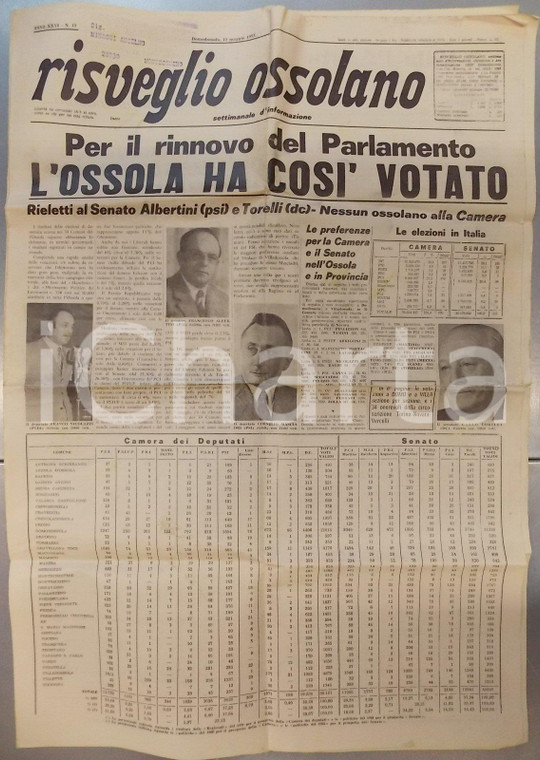 1972 RISVEGLIO OSSOLANO L'Ossola vota per rinnovo del Parlamento *Giornale