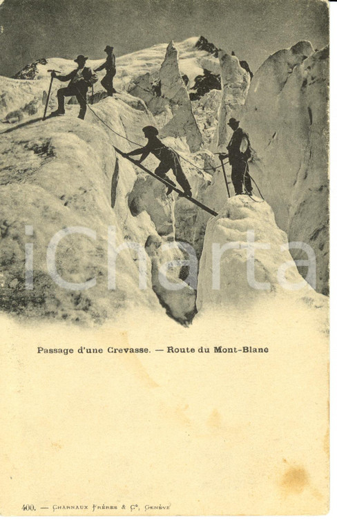 1900 ca ALPINISMO Monte BIANCO Passaggio di un crepaccio verso la vetta *FP NV