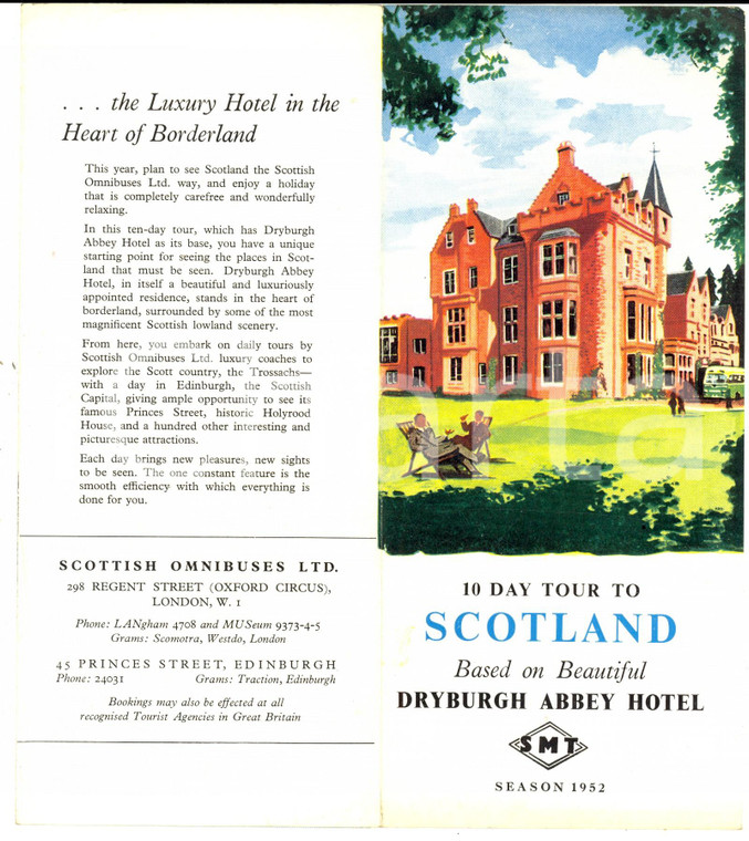 1952 ST BOSWELLS 10 day tour to Scotland based on DRYBURGH ABBEY Hotel *Brochure