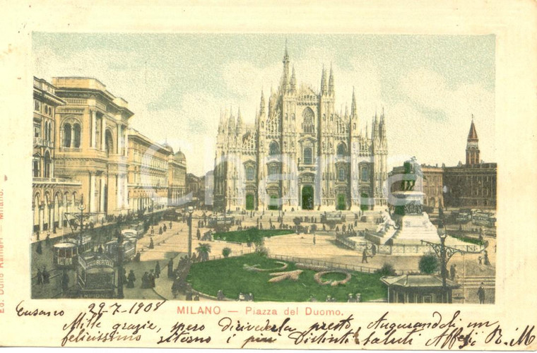 1908 MILANO Veduta di Piazza del DUOMO *Cartolina ANIMATA FP VG