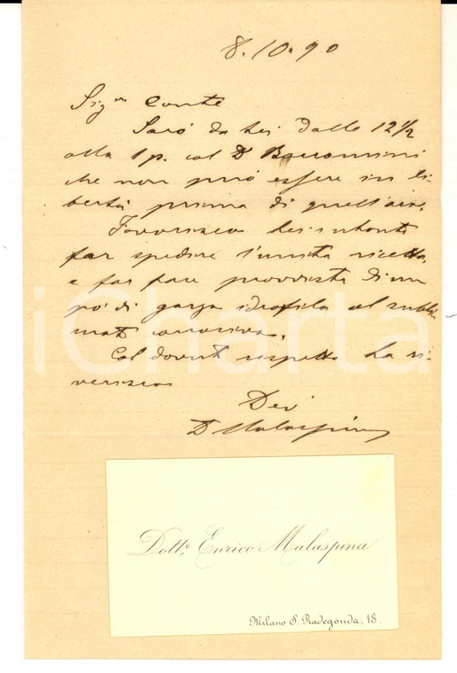 1890 MILANO Santa Radegonda - Dott. Enrico MALASPINA visita un nobile paziente