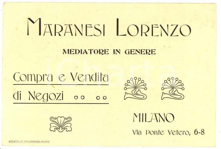 1920 circa MILANO Lorenzo MARANESI compravendita negozi