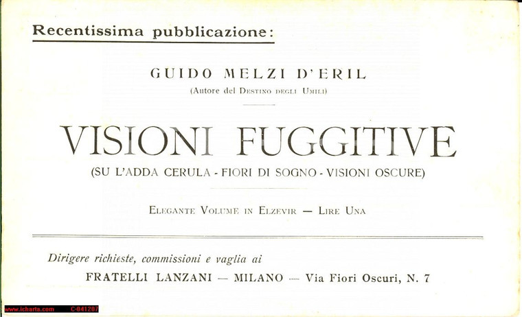 1905 MILANO Guido MELZI D'ERIL Visioni fuggitive FP NV