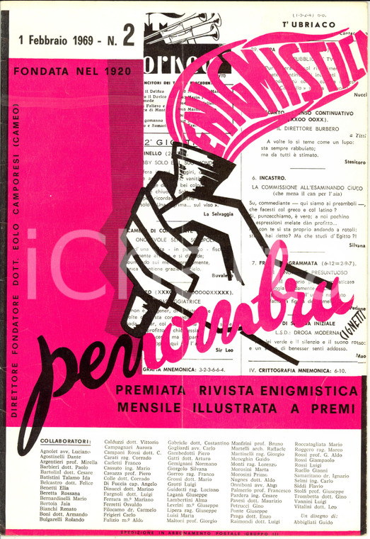 1969 PENOMBRA Rivista Enigmistica mensile dir. EOLO CAMPORESI - n° 2