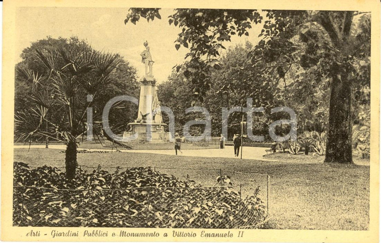 1930 ca ASTI Giardini pubblici con monumento a VITTORIO EMANUELE II *ANIMATA FP