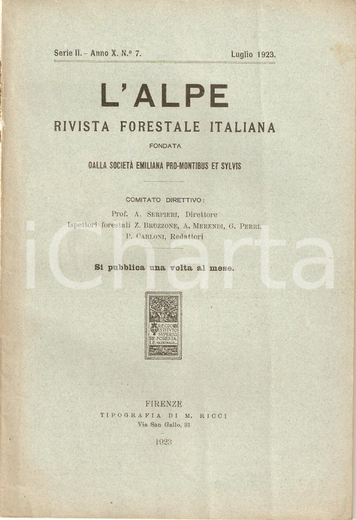 1923 L'ALPE Modifiche al regime doganale REGIO ISTITUTO FORESTALE *Rivista