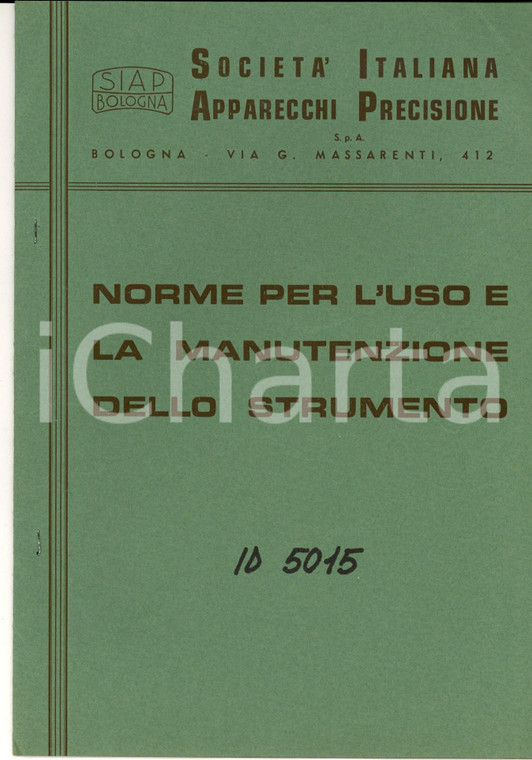1960 ca BOLOGNA SIAP Norme per uso e manutenzione idrometrografo ID 5015
