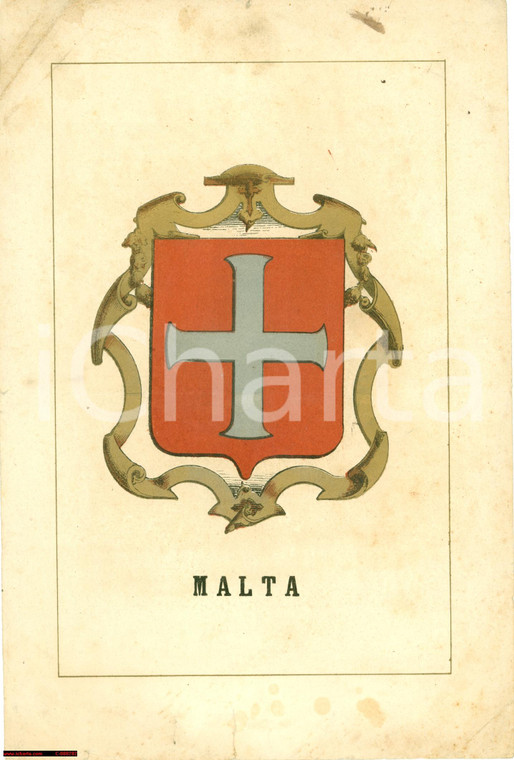 1857 MALTA Stemma nazionale Cromolito stampa a colori
