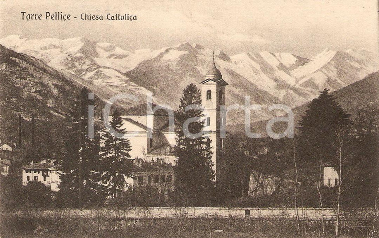 1925 TORRE PELLICE (TO) Panorama con la chiesa cattolica *Cartolina FP NV