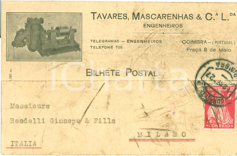 1927 COIMBRA (PORTOGALLO) Società TAVARES MASCARENHAS & Co. Engenheiros *FP VG
