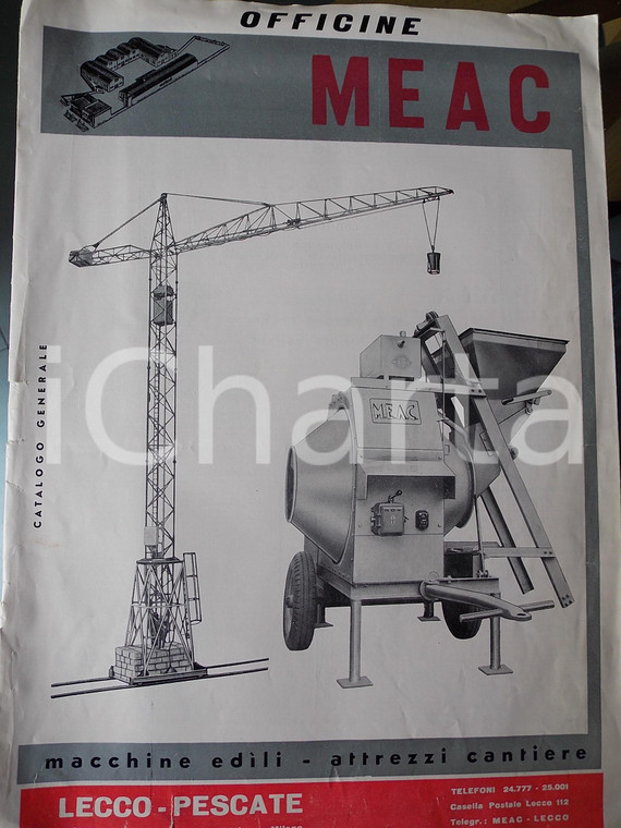 1960 ca LECCO-PESCATE Officine MEAC - Catalogo macchine edili ILLUSTRATO