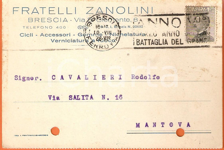 1928 BRESCIA Fratelli ZANOLINI Cicli Nichelatura *Cartolina commerciale FP VG