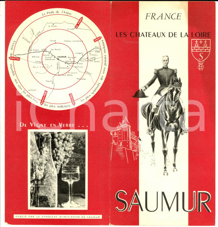 1955 ca Chateaux de la LOIRE (FRANCE) SAUMUR - Pieghevole illustrato VINTAGE