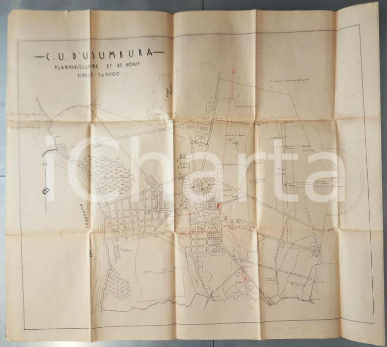 1940 USUMBURA (BURUNDI) Mappa particellare e stradale della città *RARA 75 x 100
