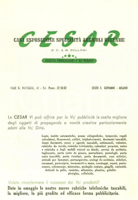 1950 ca. SESTO SAN GIOVANNI (MI) Cesar C. & M. BELLONI