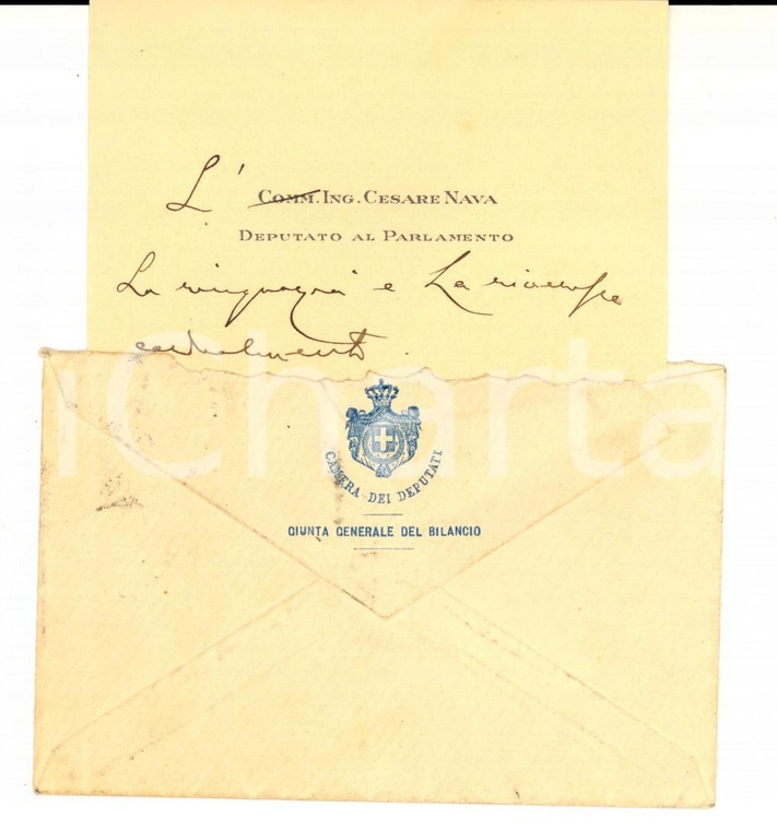 1916 ROMA Biglietto da visita ing. Cesare NAVA  deputato *AUTOGRAFO