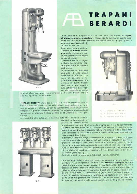 1941 BRESCIA Officine BERARDI Trapani foratrici meccaniche *Opuscolo ILLUSTRATO