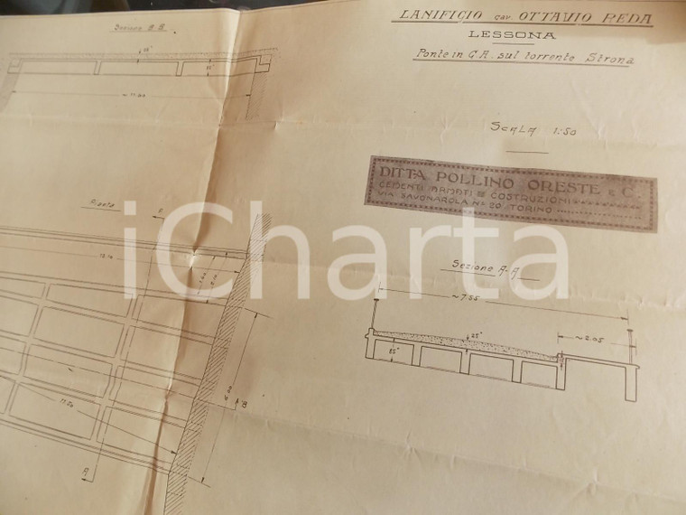 1920 ca LESSONA (BI) Lanificio Ottavio REDA - Progetto POLLINO ponte su STRONA 