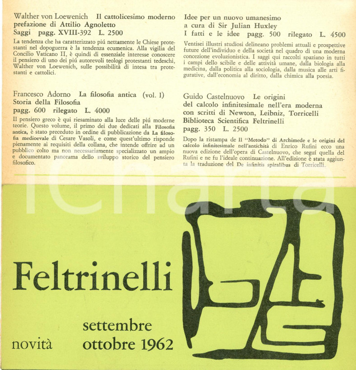 1962 FELTRINELLI Bollettino editoriale novità ILLUSTRATO