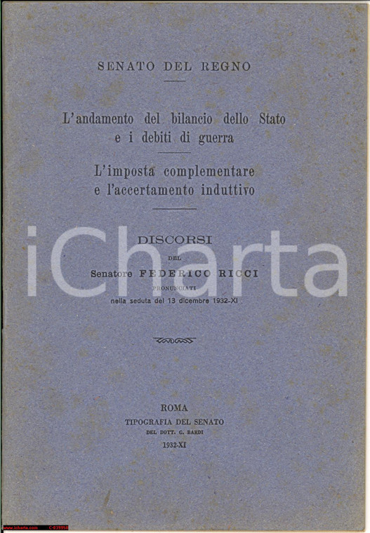 1932 ROMA Federico RICCI Debiti di guerra dello Stato