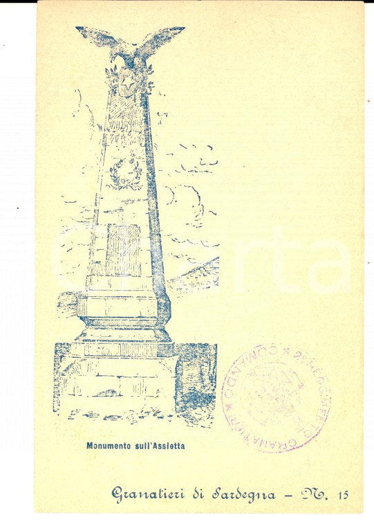 1900 ca GRANATIERI DI SARDEGNA - Monumento sull'ASSIETTA Cartolina 2° Reggimento