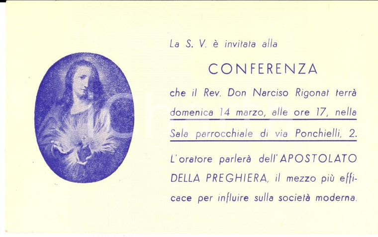 1960 ca TRIESTE Conferenza don Narciso RIGONAT su apostolato preghiera *Invito