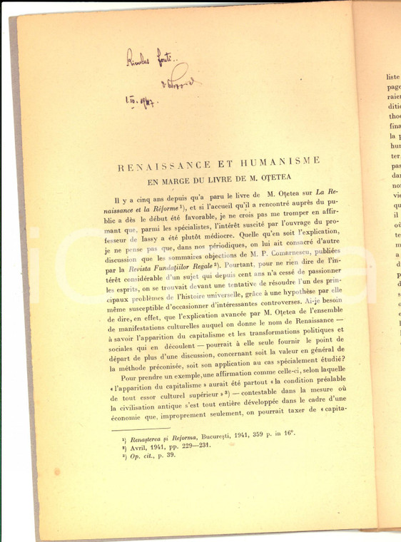 1947 D. M. PIPPIDI Renaissance et humanisme en marge du livre de M. OTETEA