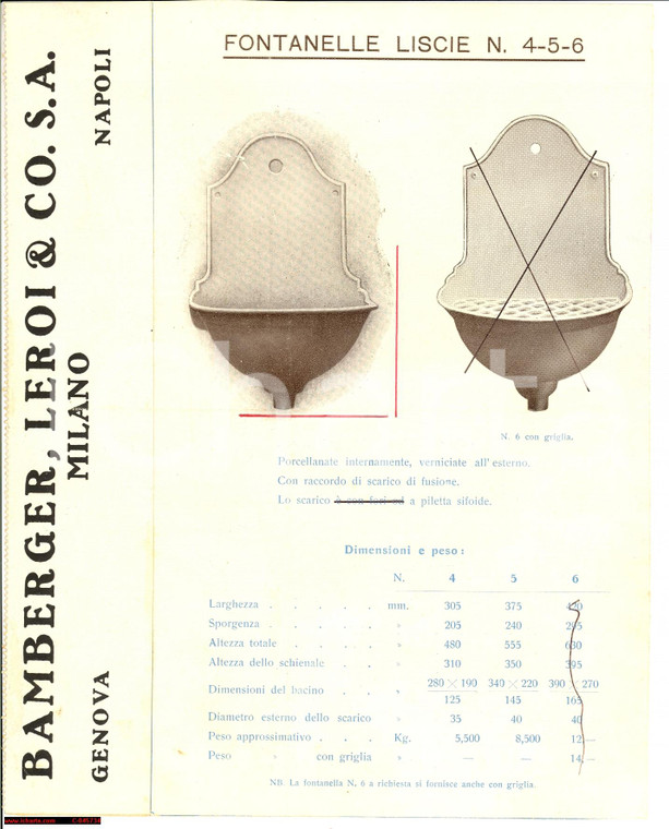 1930 ca MILANO Fontanelle lisce BAMBERGER, LEROI & Co