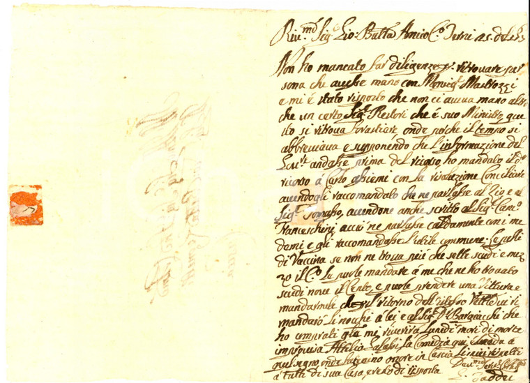 1775 ca TERNI Gaetano TADDEI non trova pelle di vaccina a buon mercato *Lettera