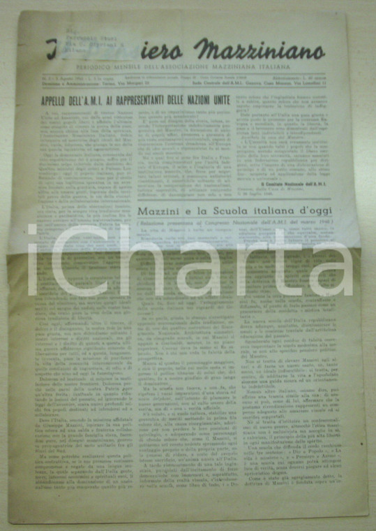 1946 IL PENSIERO MAZZINIANO Giornale MAZZINI e Scuola