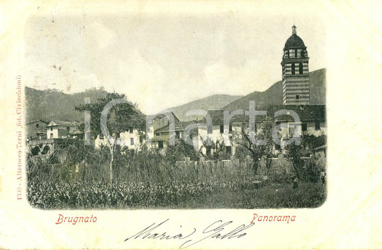 1902 BRUGNATO (SP) Panorama del paese e della chiesa *Cartolina postale FP VG