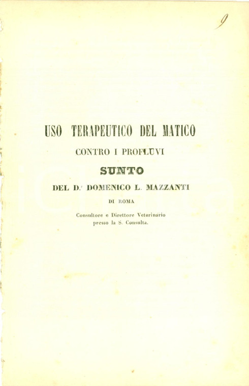 1853 Domenico MAZZANTI Uso terapeutico del matico contro i profluvi Sunto