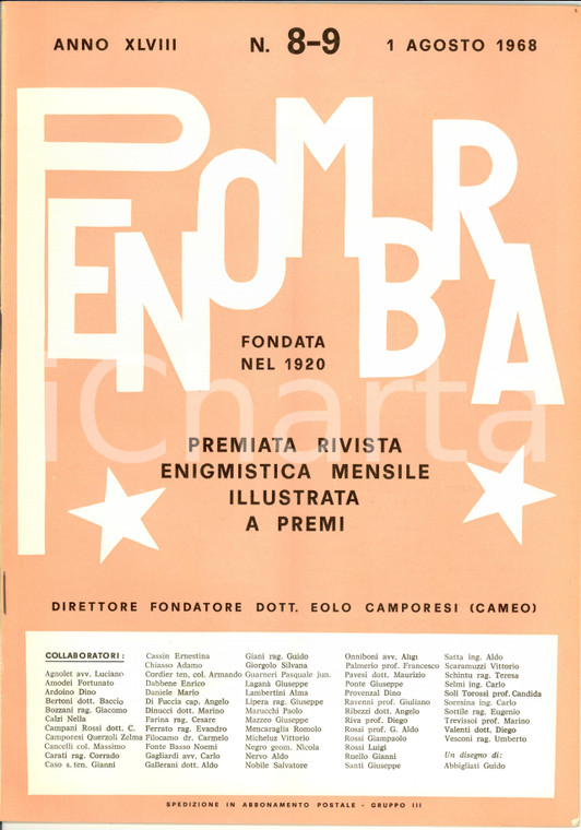 1968 PENOMBRA Rivista Enigmistica mensile dir. EOLO CAMPORESI - n°8-9