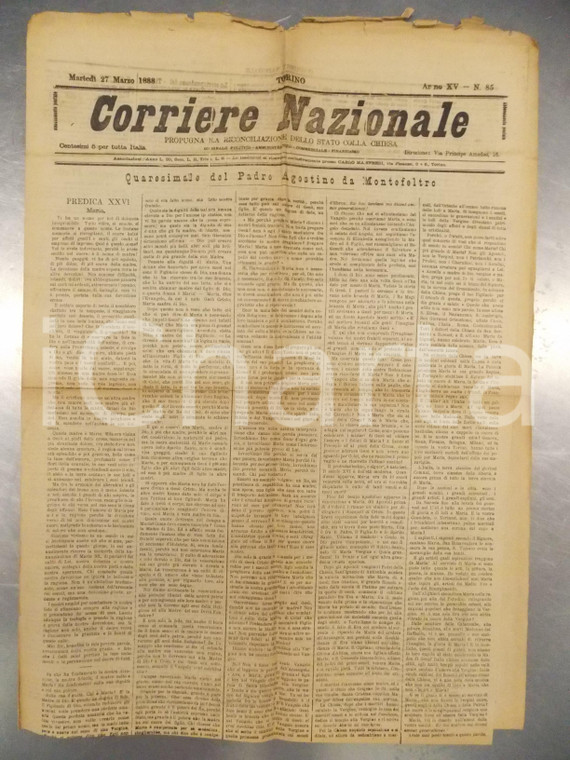 1888 CORRIERE NAZIONALE Padre Agostino da MONTEFELTRO predica su MARIA *Giornale