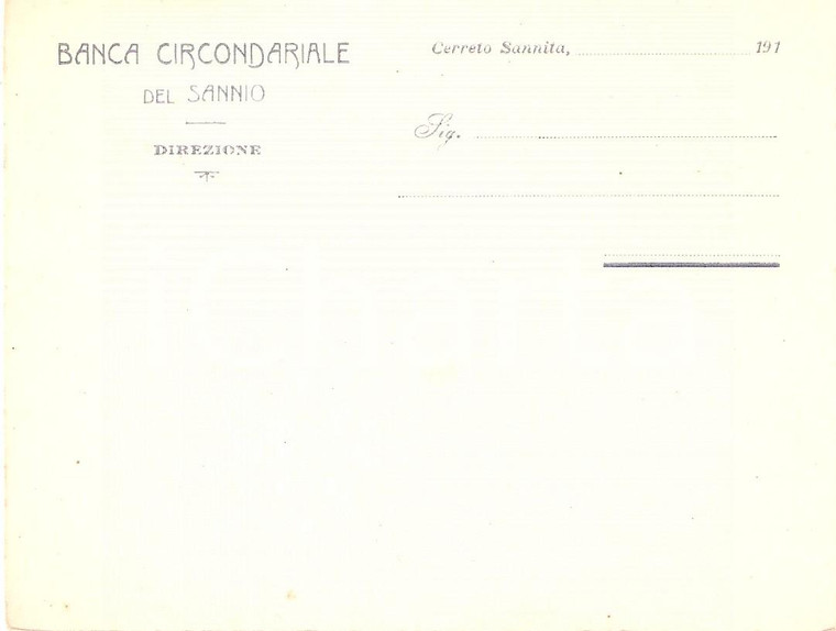 1910 ca CERRETO SANNITA (CN) Banca circondariale del SANNIO *Biglietto 13x10 cm