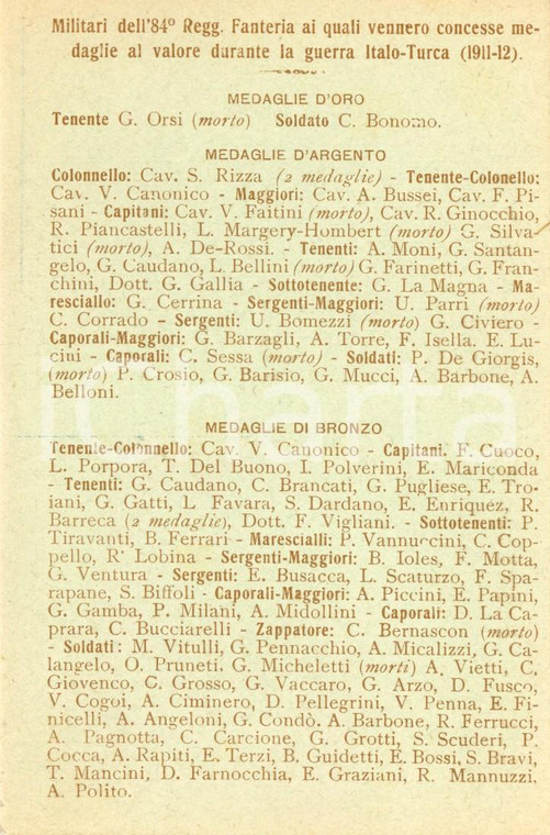 1915 ca REGIO ESERCITO 84° Reggimento Fanteria *Cartolina Reggimentale FP NV