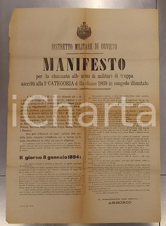 1894 ORVIETO (TR) Chiamata alle armi di militari di truppa fanteria bersaglieri