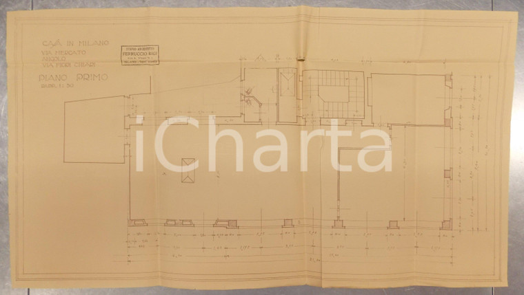 1940 MILANO Architetto BIGI Planimetria piano primo casa civile Via FIORI CHIARI