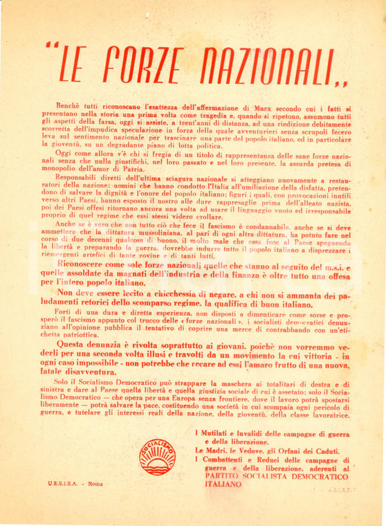 1952 ROMA Vecchi fascisti si presentano come nuovi salvatori PSDI vs MSI