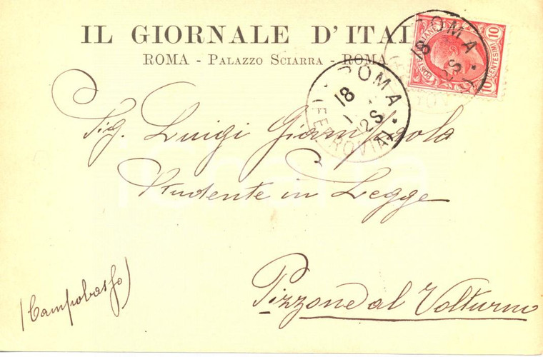 1907 ROMA Cartolina IL GIORNALE D'ITALIA FP VG