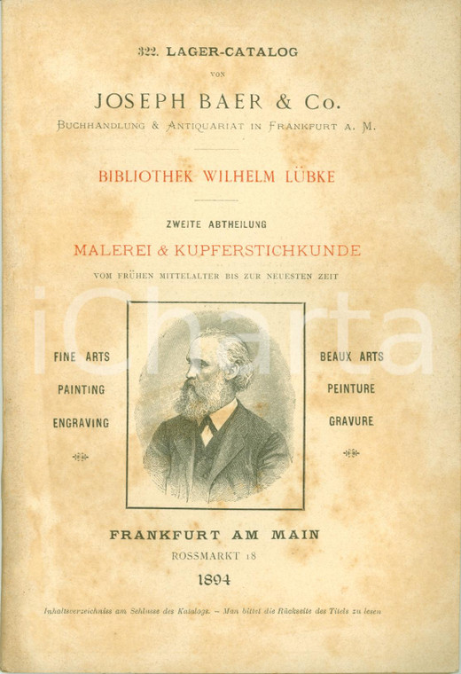 1894 JOSEPH BAER Bibliothek Wilhelm LUBKE Malerei Kupferstichkunde 2^ parte