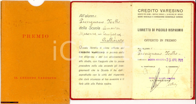 1944 CREDITO VARESINO Libr. premio Busto Arsizio